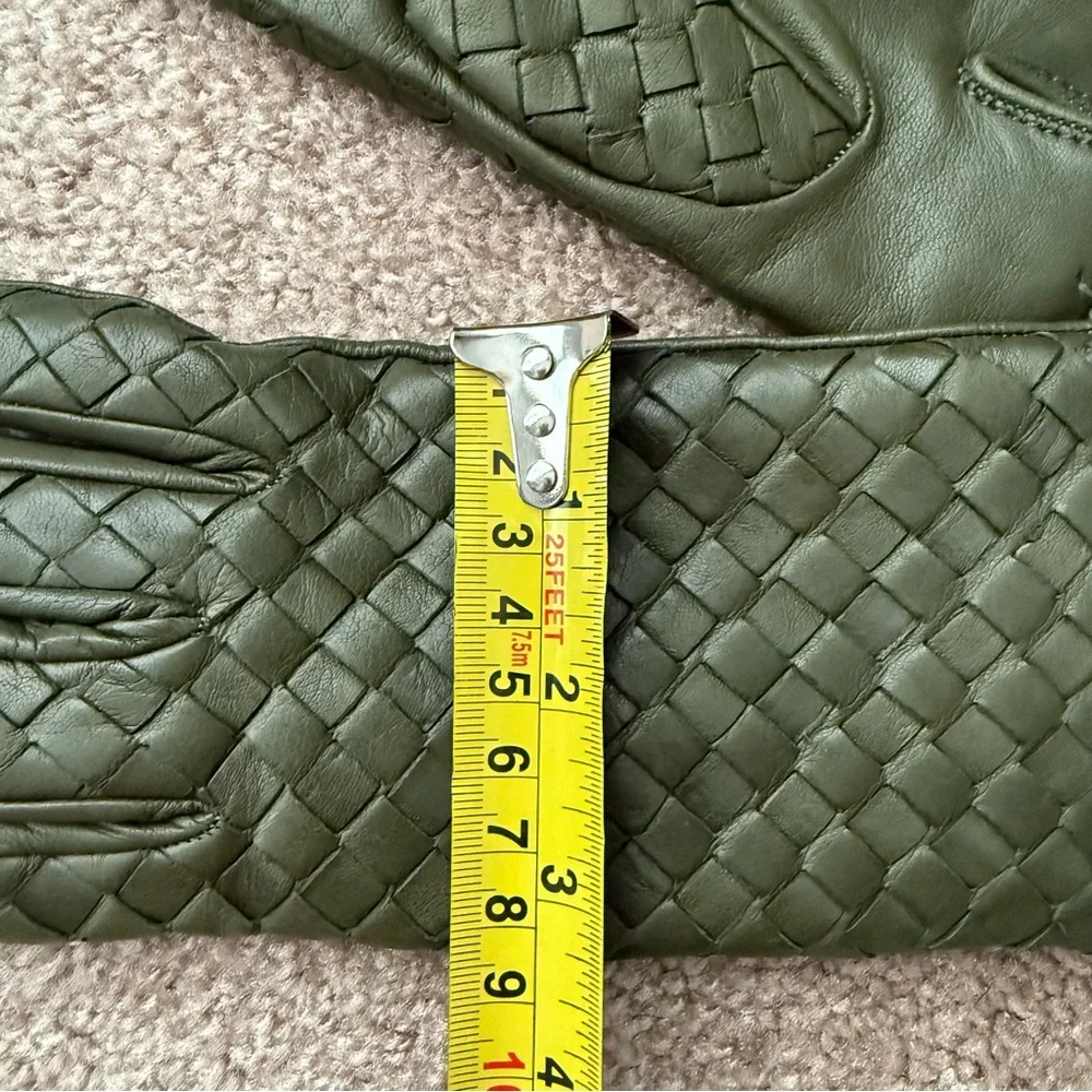 Woven Nappa Leather Cashmere Lining Gloves in Olive  Italy